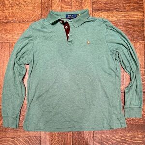 Polo Ralph Lauren Men’s Long Sleeve Green Cotton Collared Polo Shirt SZ Large